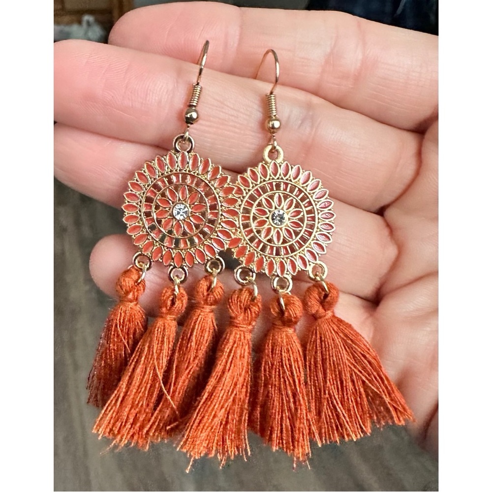 🆕 Brand New! Boho Rust/Brown Gold Dangle Earrings - Picture 4 of 7